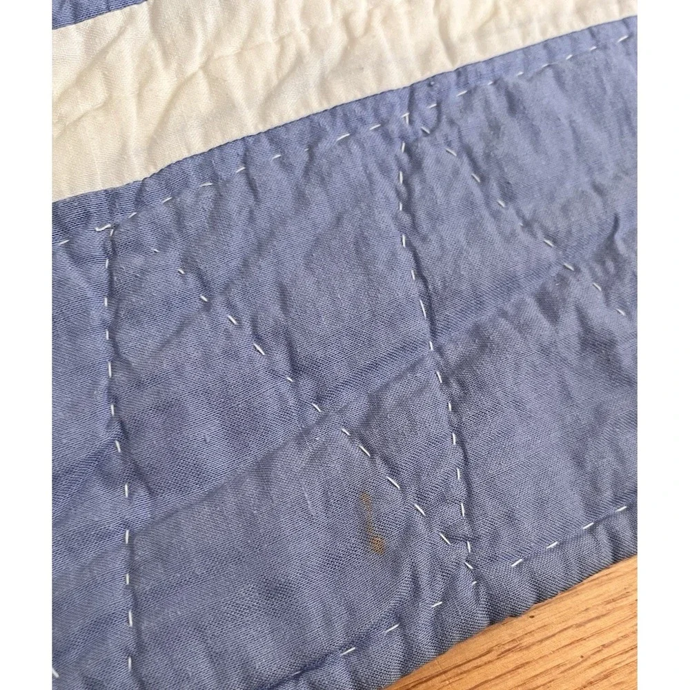 Vintage Cornflower Blue & White Handmade Quilt Sampler Geometric Zig Zag 85x90